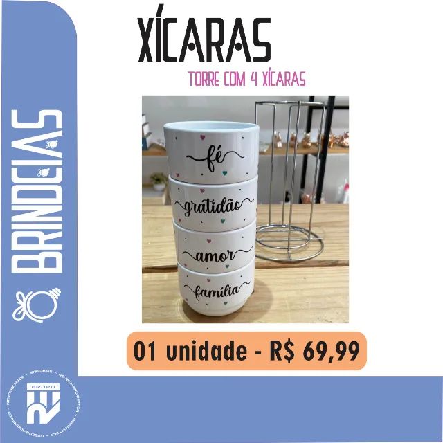 Xícaras torre com 4 unidades personalizadas