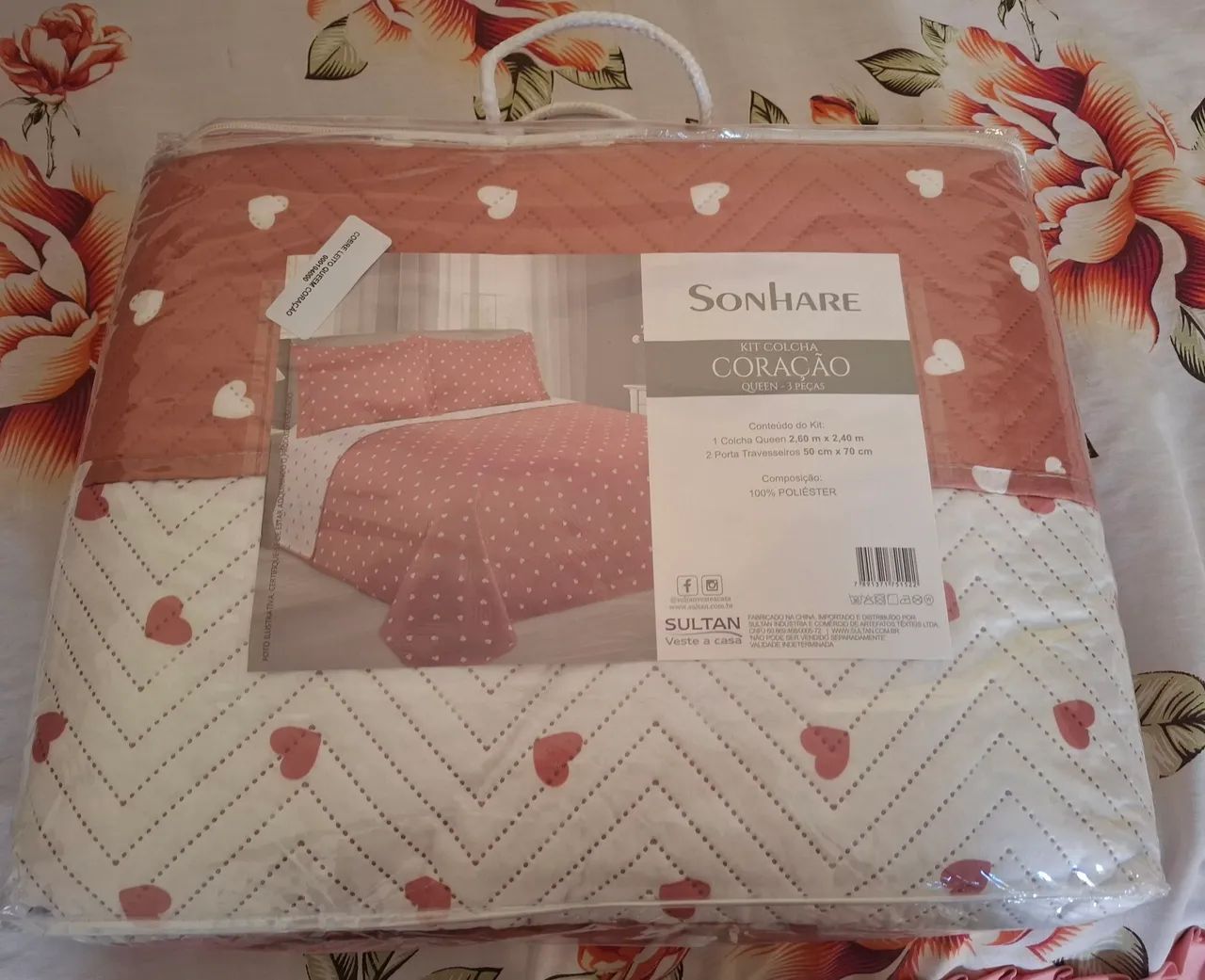 Kit Colcha ( cobre leito ) Queen Coracao Sonhare