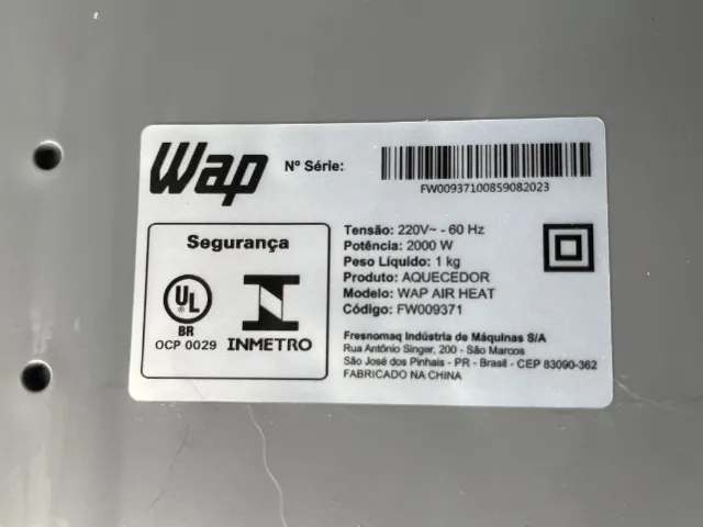 Aquecedor Elétrico Portátil 3 em 1 WAP Air Heat com Ventilador e Triplo Sistema de Seguran