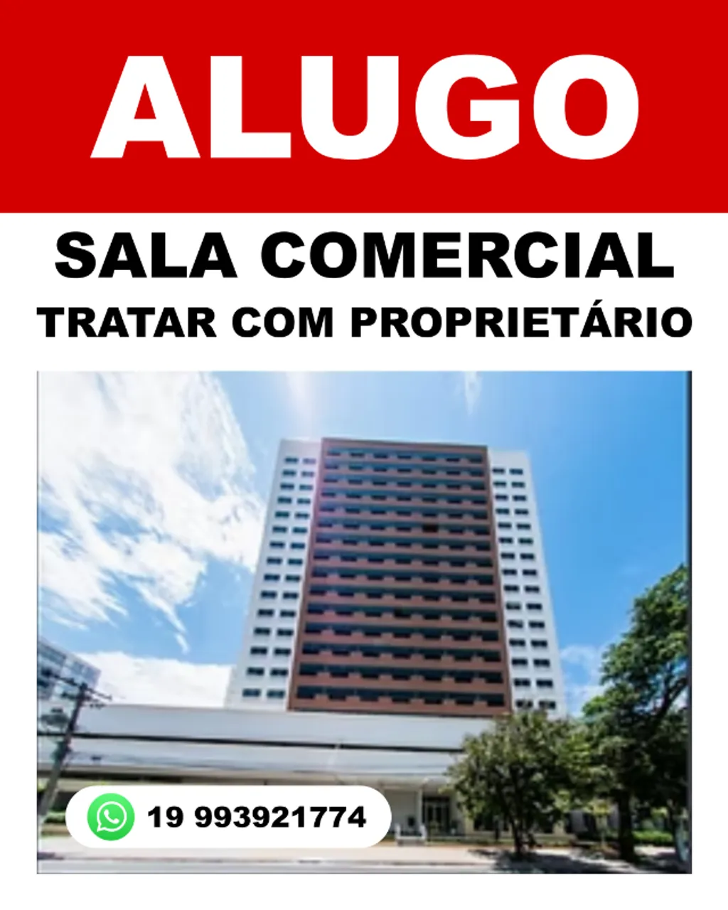 Sala Comercial para alugar direto com proprietário Campinas 34m² A/C vaga coberta WC