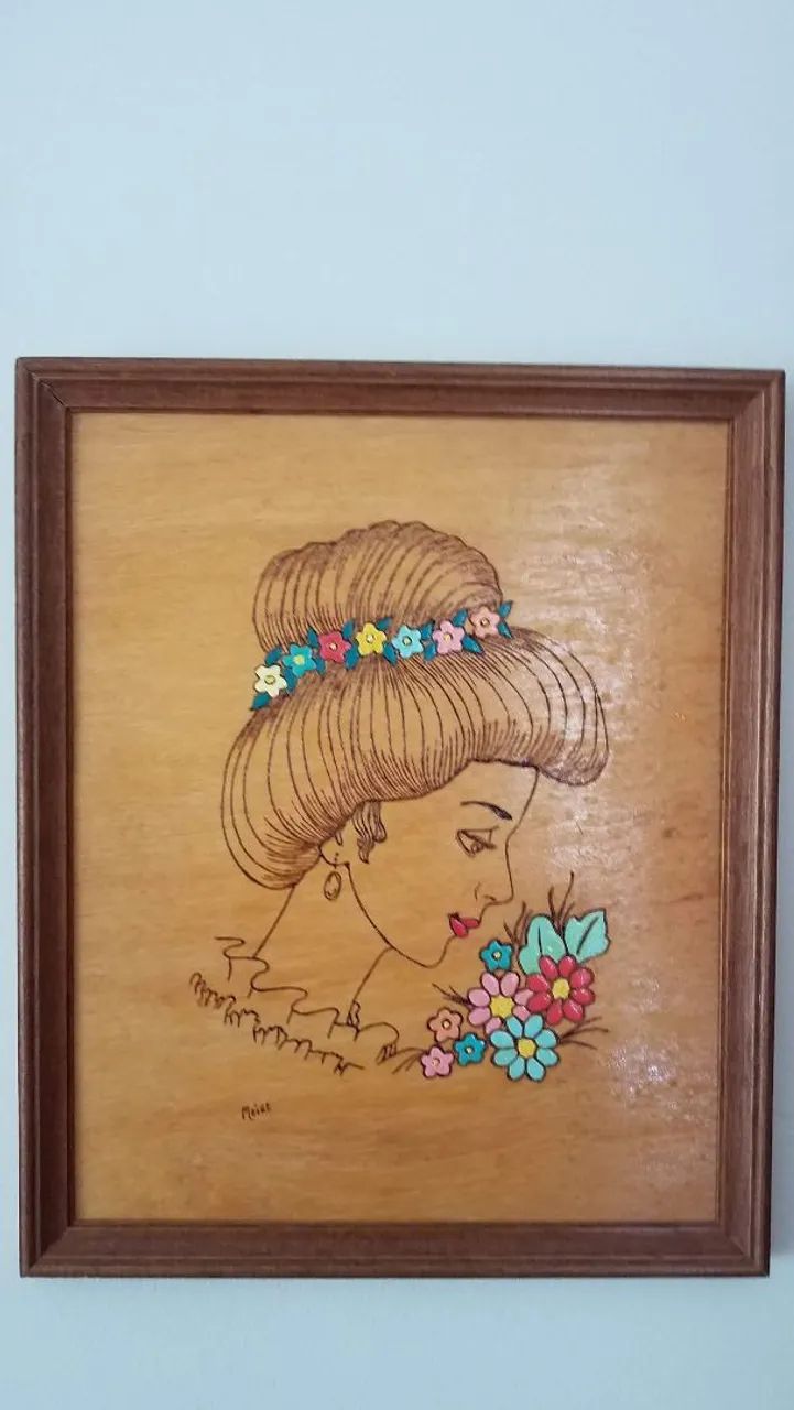 Quadro em madeira pirografada 