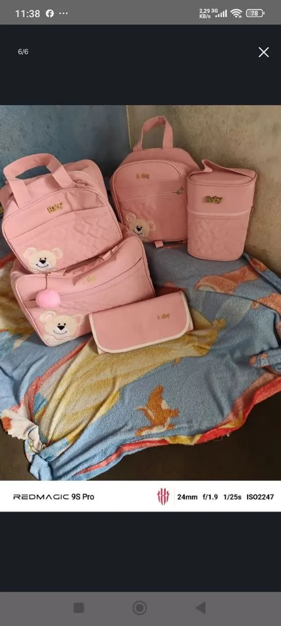 Kit de bolsas maternidade rosa com detalhes de urso