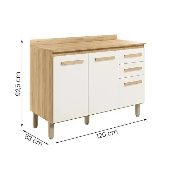 Balcão p/ Cooktop 5 bocas  com tampo 120 cm com 3 Portas e 2 Gavetas - Foto 4