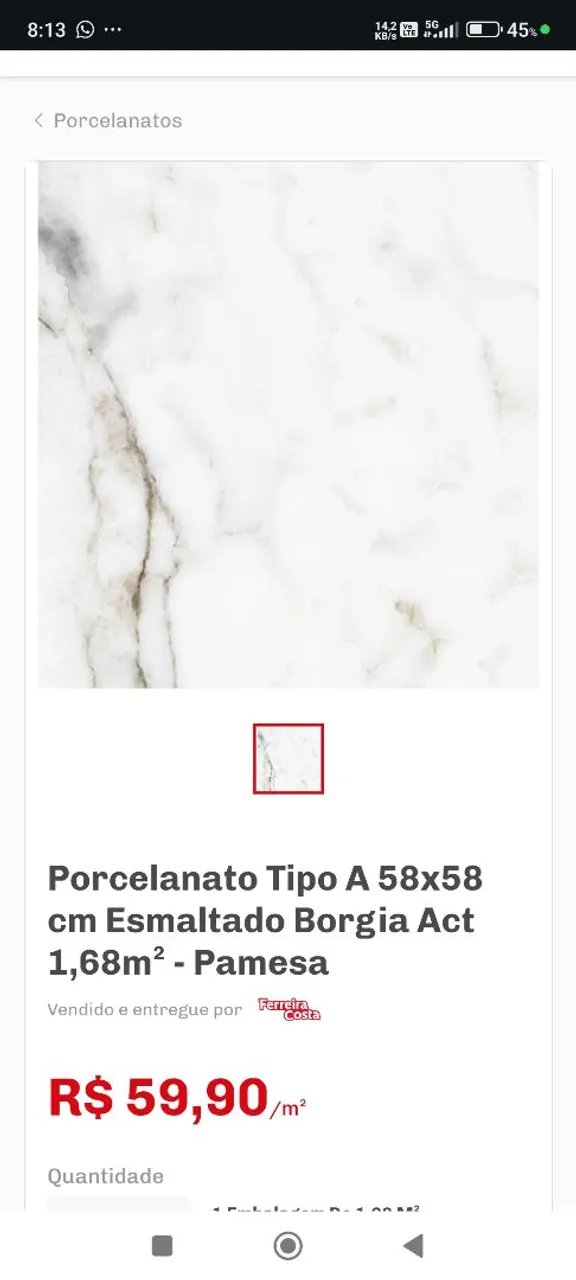Porcelanato Tipo A 58x58 cm Esmaltado Borgia Polido 1,68m² - Pamesa
