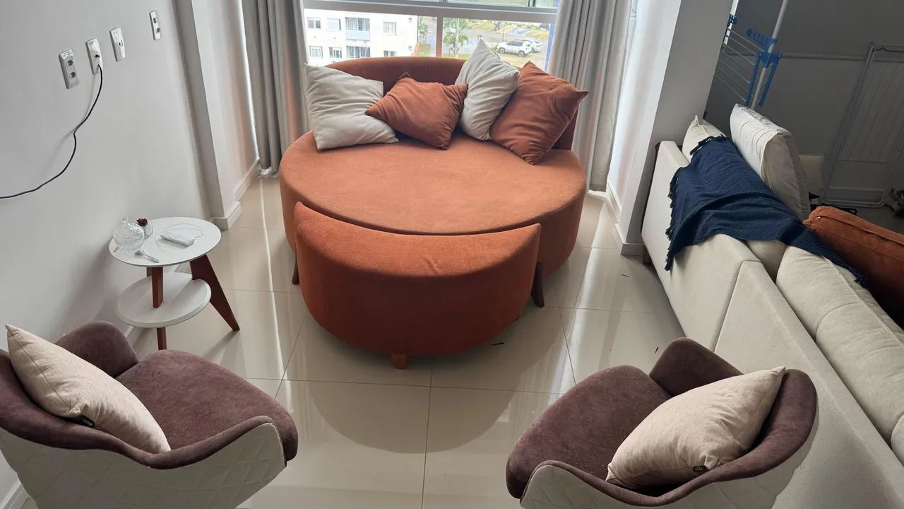 Terracotta Bouclé Round Chaise Sofa64842030899713122