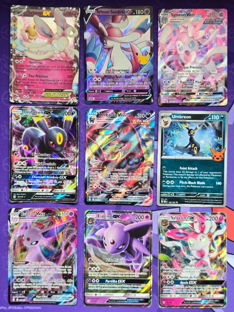 Cartas Eveelution Umbreon, Glaceon, Espeon, Leafeon - Pokemon TCG - Valores na descrição
