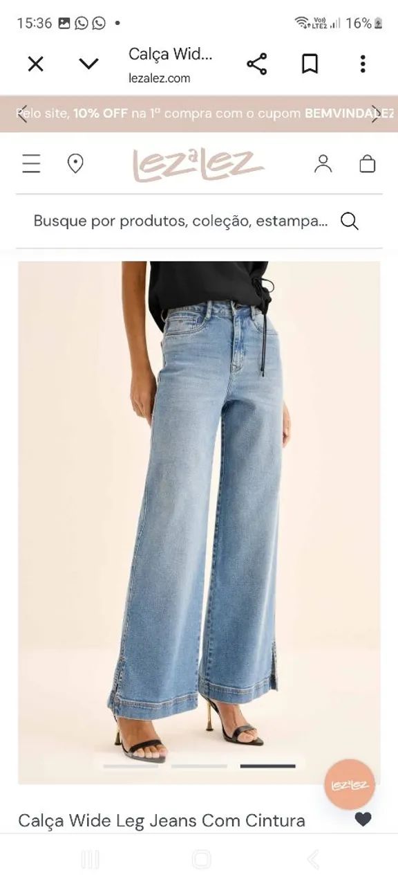 Calça Wide Leg Jeans Com Cintura Alta - Foto 4