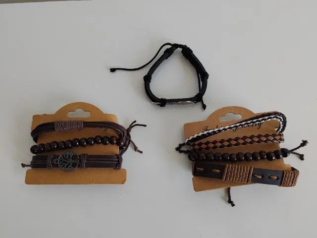 Kit Pulseira Masculina Couro - Foto 2