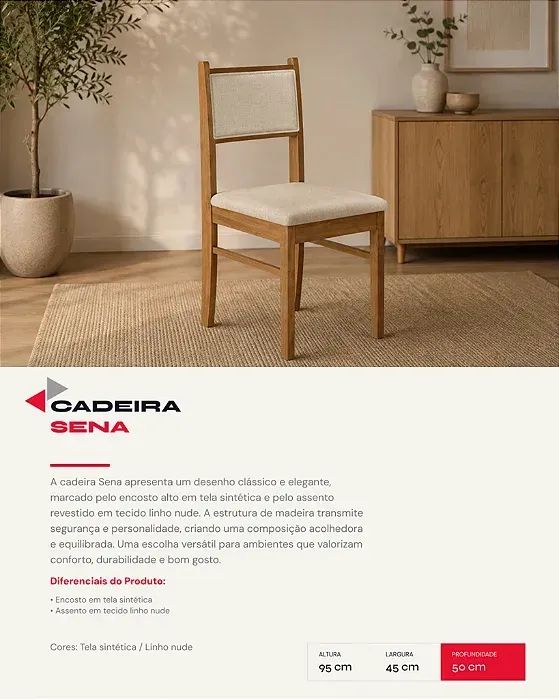CADEIRA DE MADEIRA SENA C/ TELA