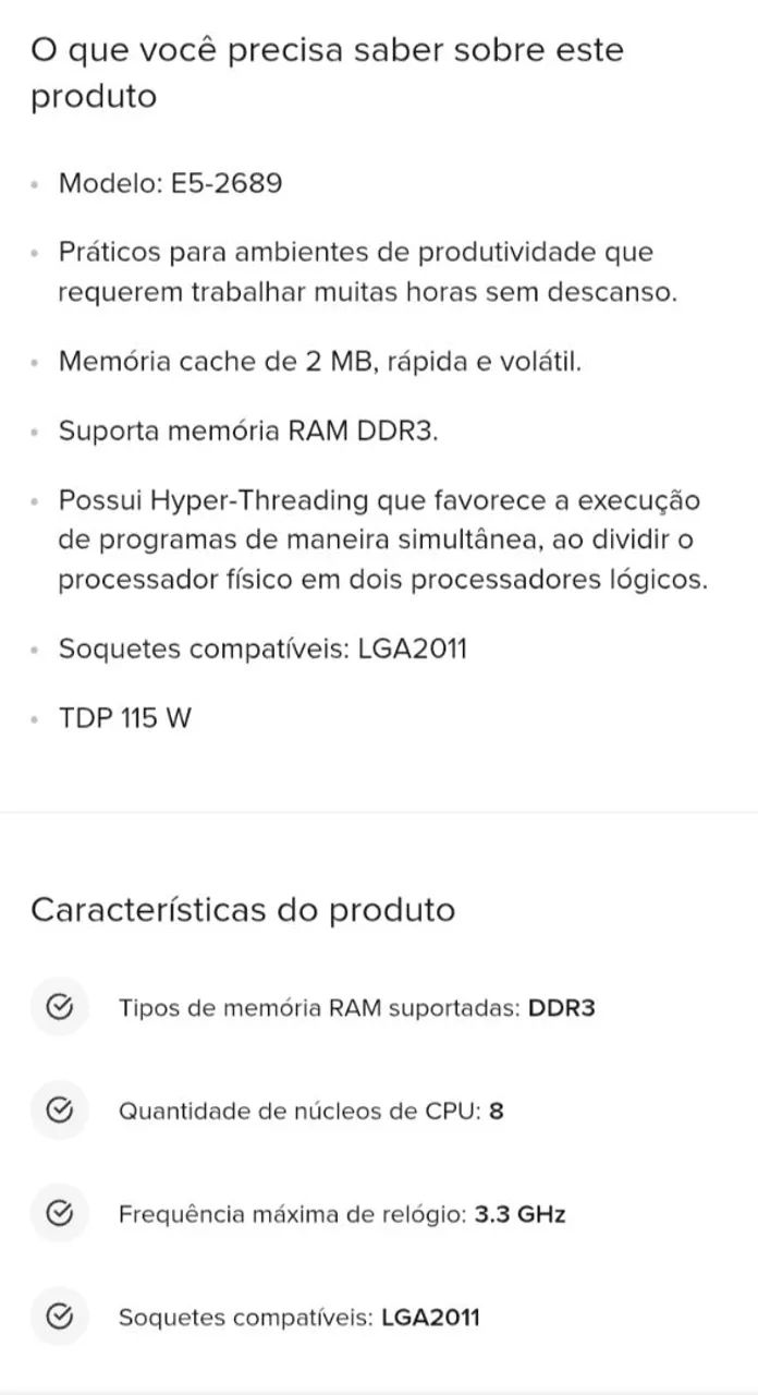 Processador Intel Xeon E5-2689 2,6 Ghz 8 Núcleos/16 Threads - Foto 3