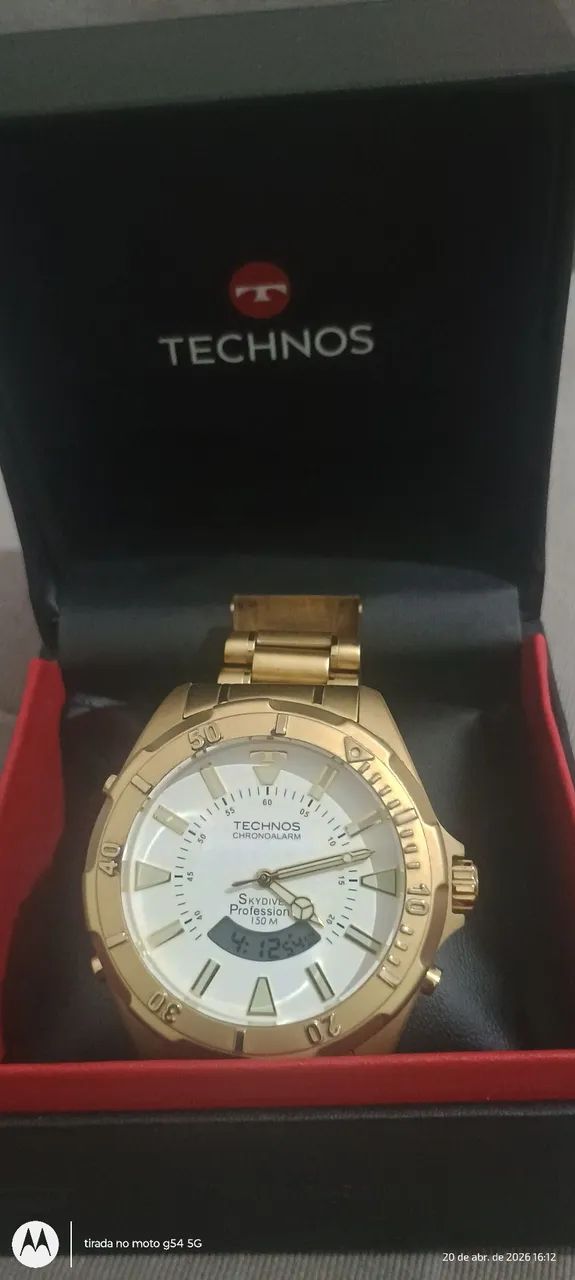 Relógio technos original Dourado à prova d'água