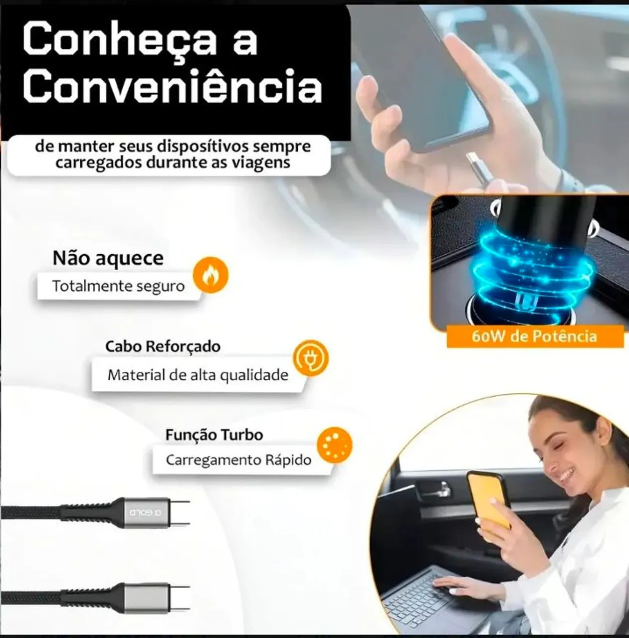 Carregador Veicular 60w Tipo C Turbo Hypercharge - Foto 3