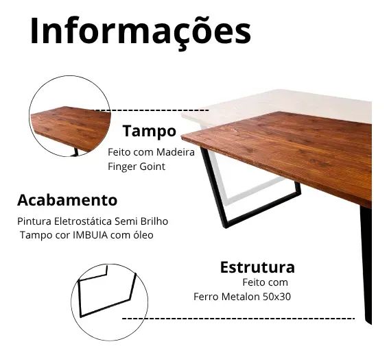Mesa Industrial 200x60cm | Aço Metalon + Pinus Envernizado - Sob Mededida - Foto 5