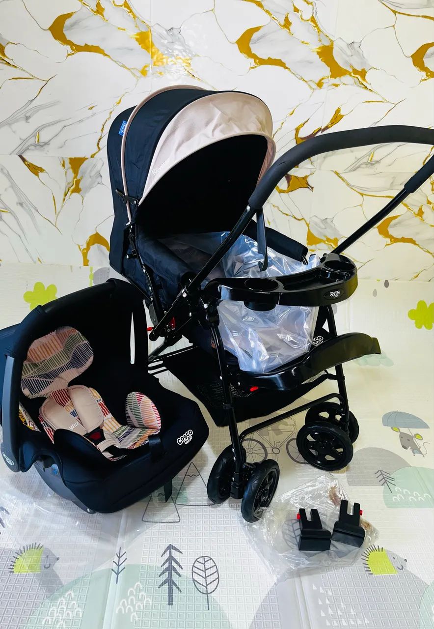 Carrinho de bebê, bebê conforto e adaptadores COSCO Waves, promoção 