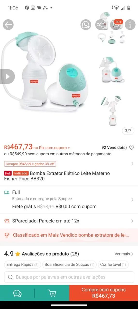 Bomba extrator elétrica Fisher price