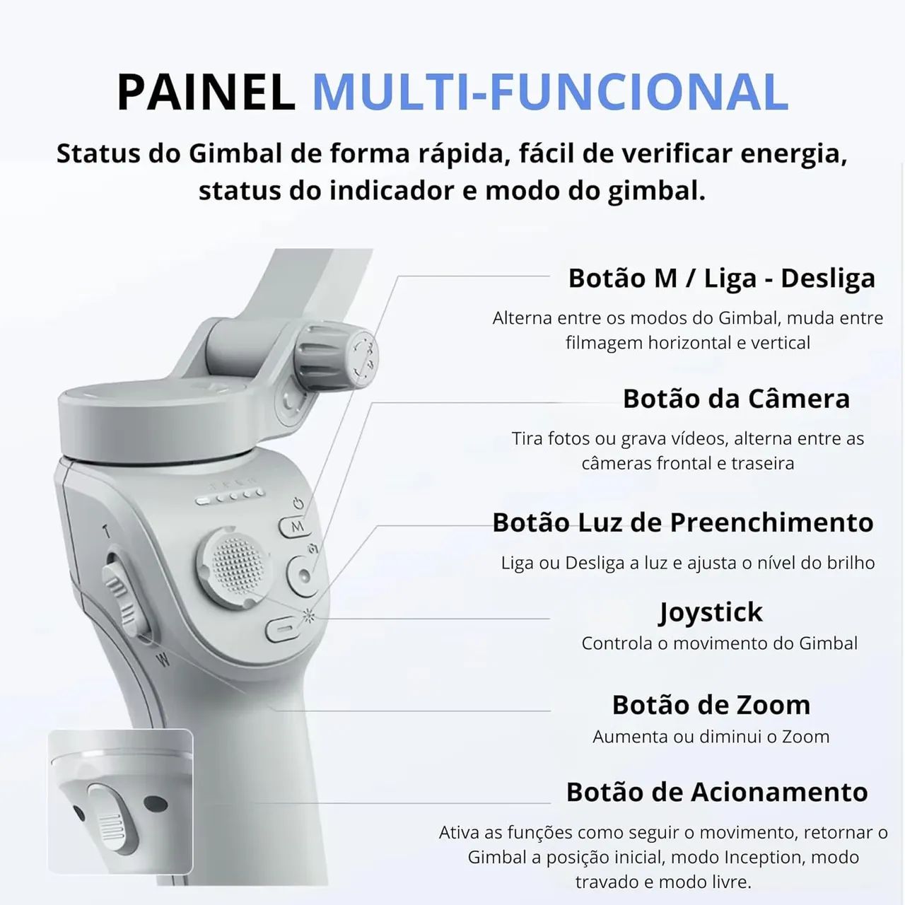 Estabilizador Gimbal 3 eixos + microfone lapel - Foto 3