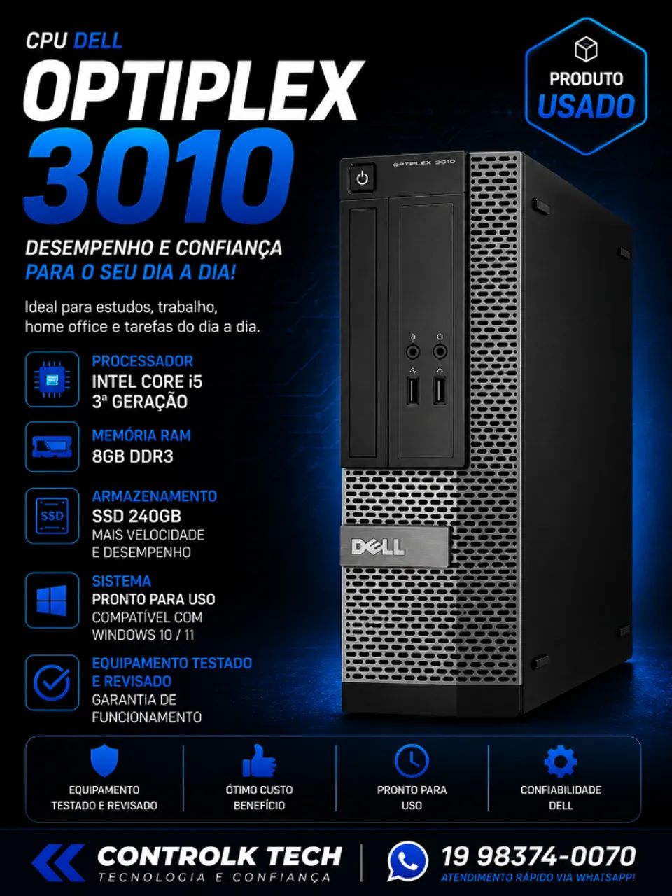 CPU Dell 3010 - i5 3° / 8GB RAM / SSD 128GB