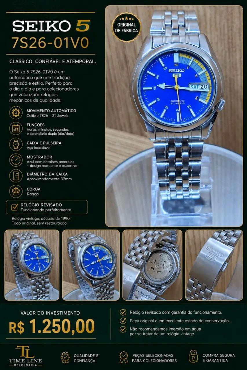 Relógio Seiko 5 automático 7S26-01V0 