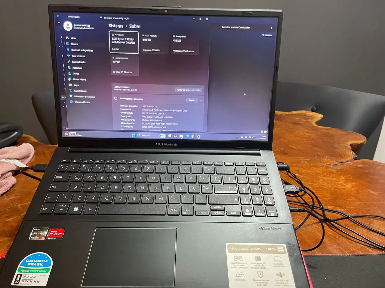 Notebook Asus Ryzen 5 8g Ran  - Foto 2