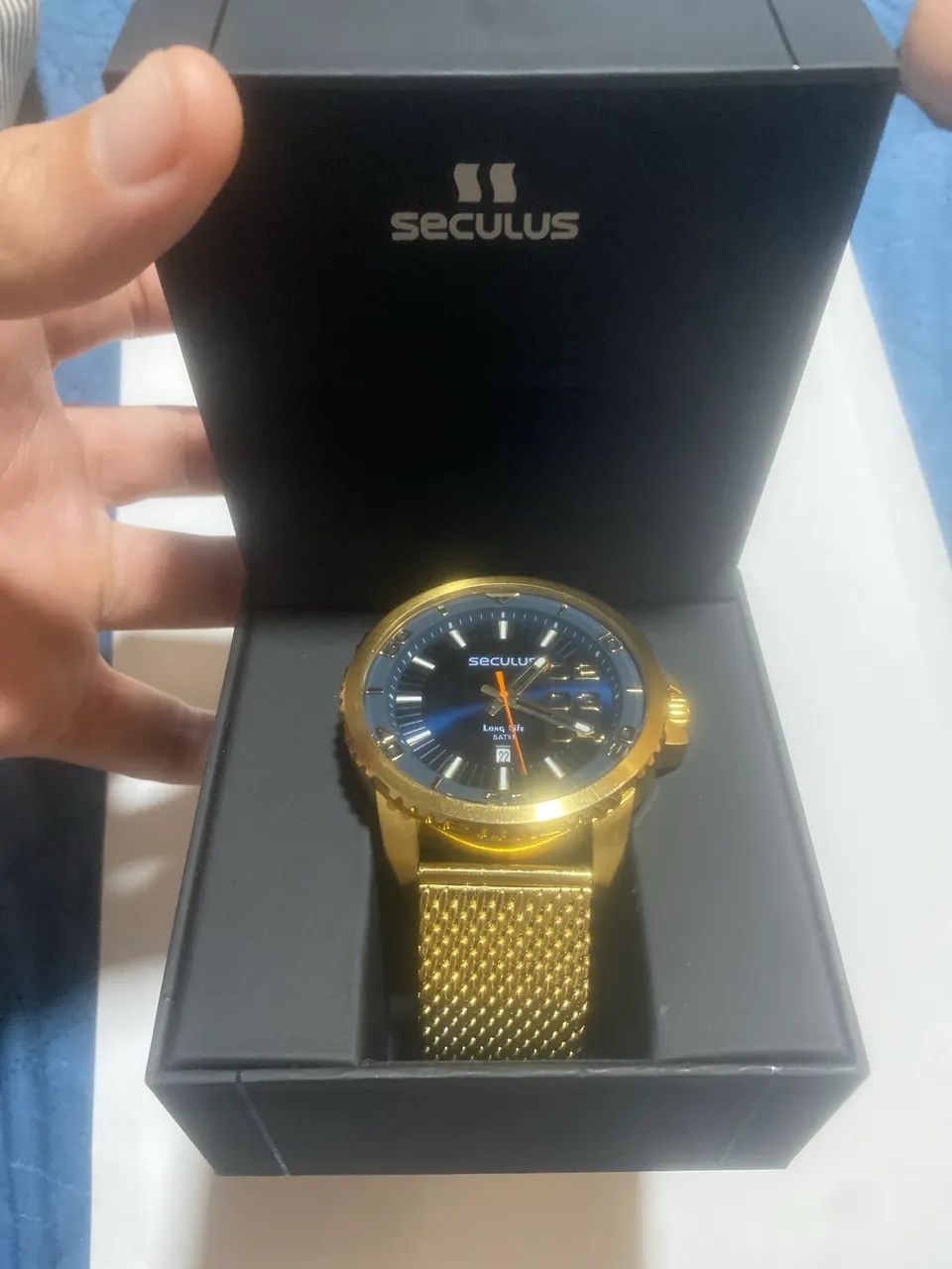 Relógio Masculino Long Life Seculus Dourado  - Foto 4