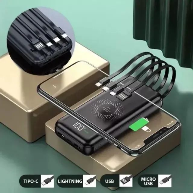 Carregador Portátil Power Bank Turbo Bateria 10000mah Por Indução C/ 4 Cabos Universal - Foto 5