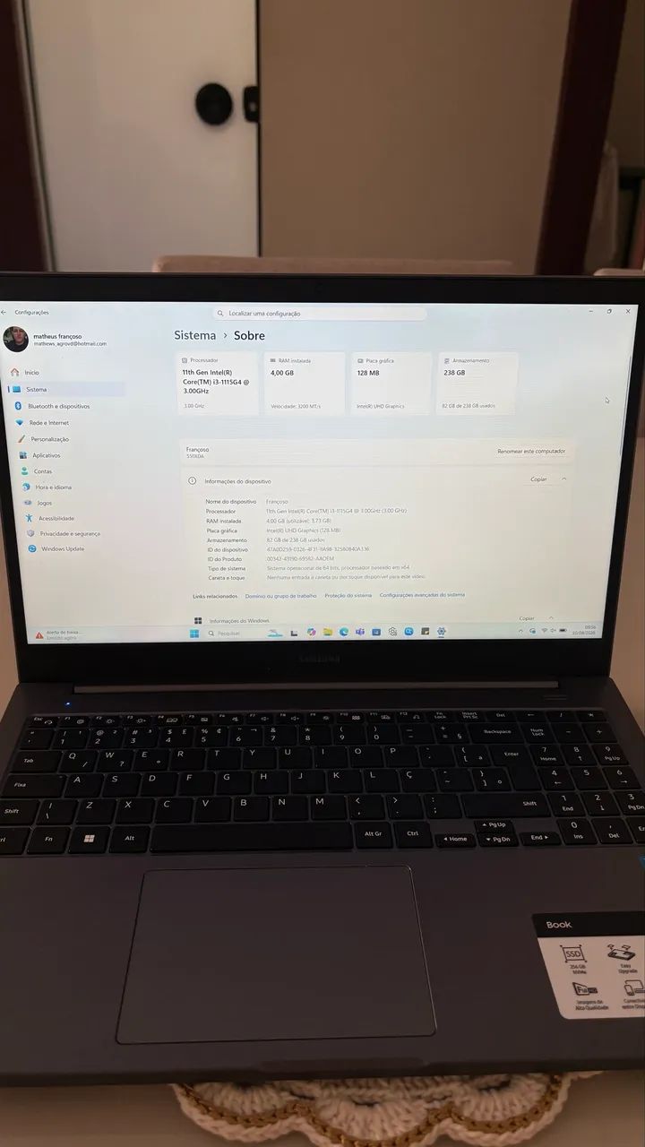 Notebook Samsung Book 13 4gb 256gb Ssd 15,6" W11 Cor Cinza- - Foto 2
