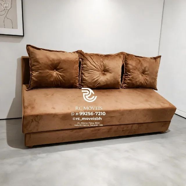 Sofá Cama Bicama 1,70m Suede Caramelo D33 Resistente - Foto 5