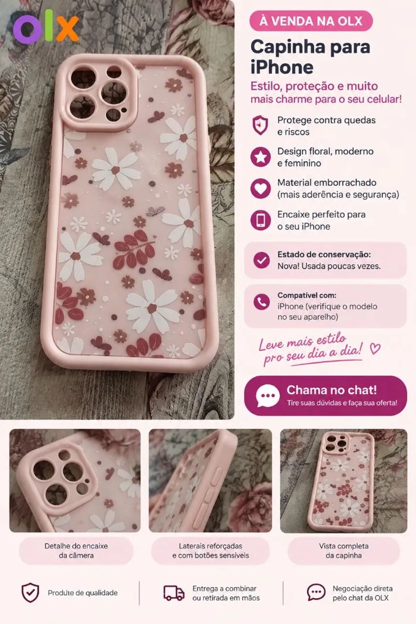 Capinha rosa floral de iPhone 13 pro Max 