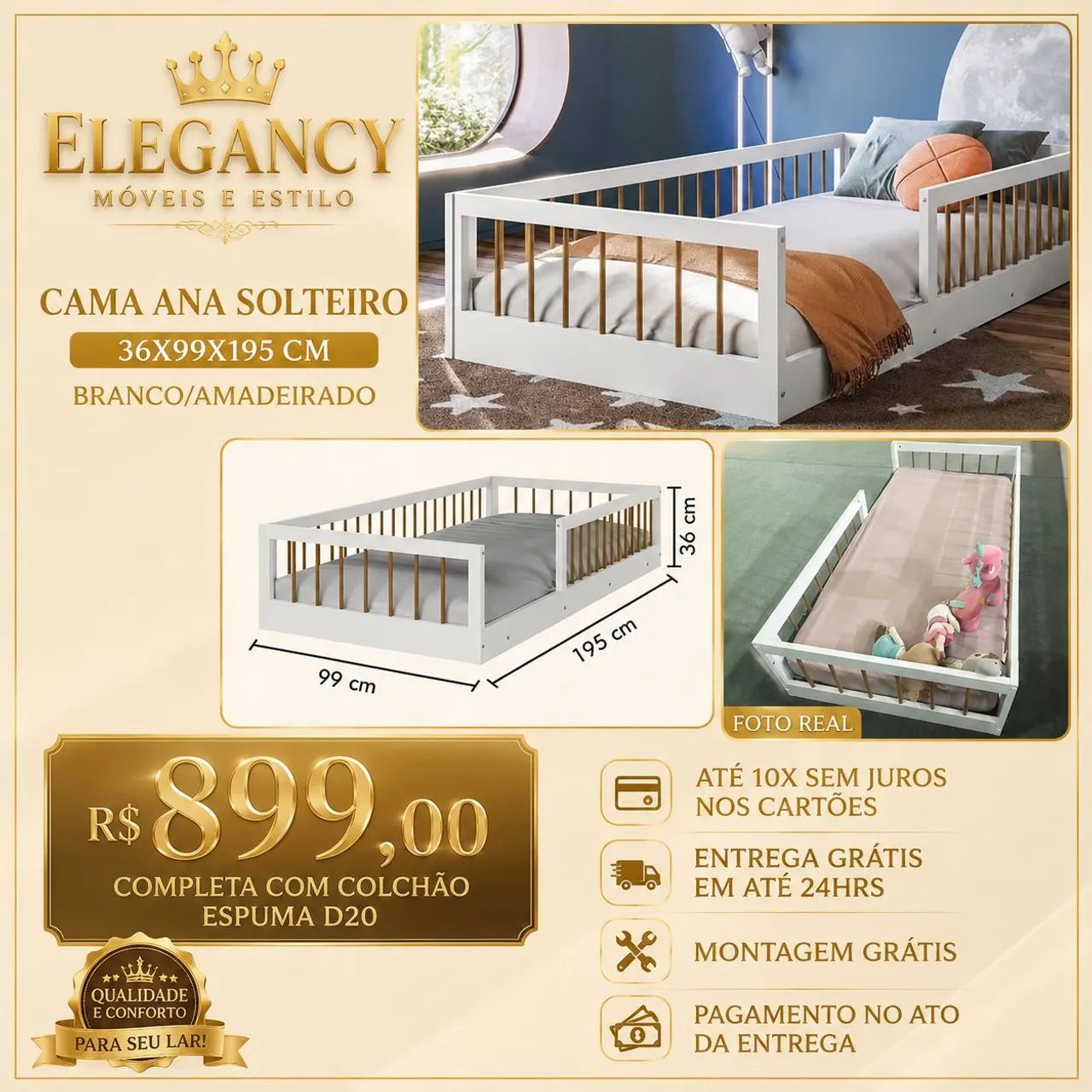 Cama infantil solteiro completa 