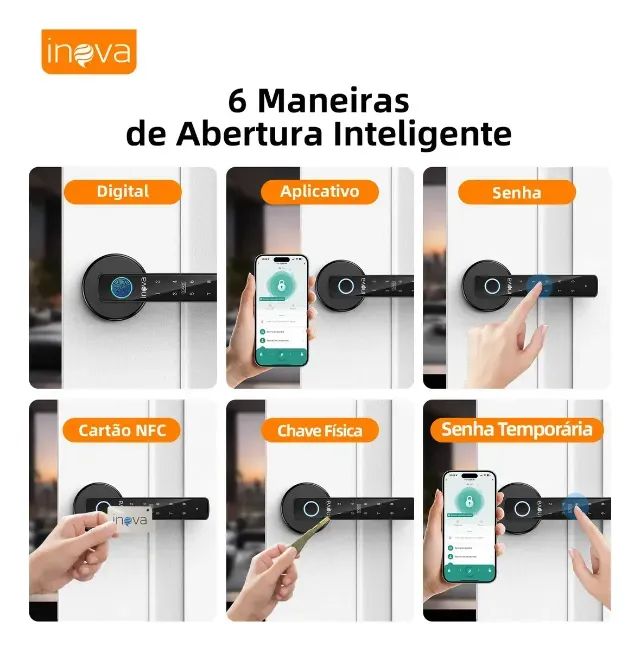 Fechadura Digital Inova Inteligente Biométrica com Senha e Cartão IC para Porta de Madeira - Foto 3