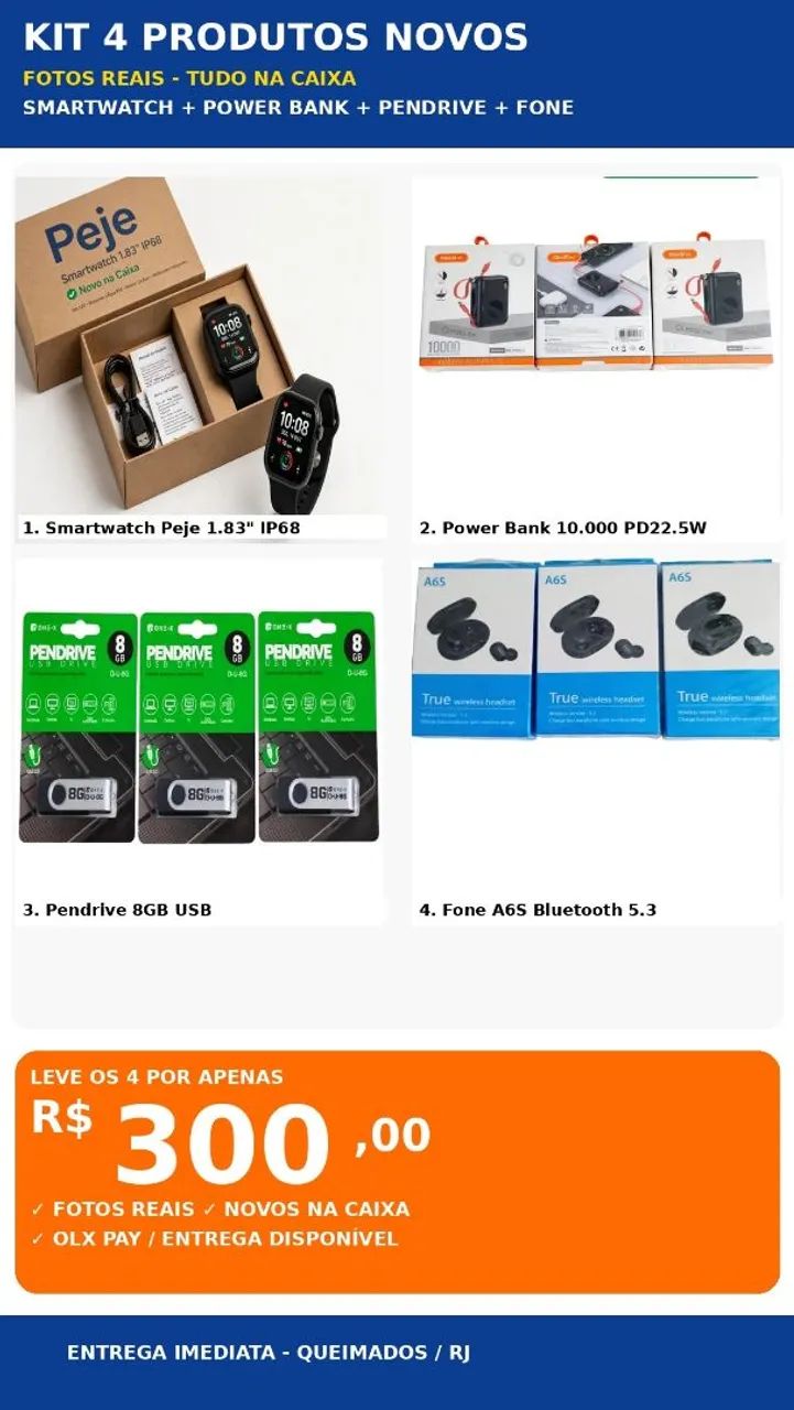 Kit com 4 produtos novos