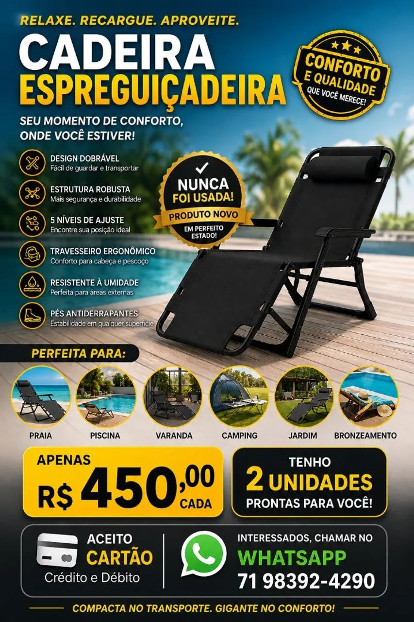 Cadeira para bronzeamento espreguiçadeira 