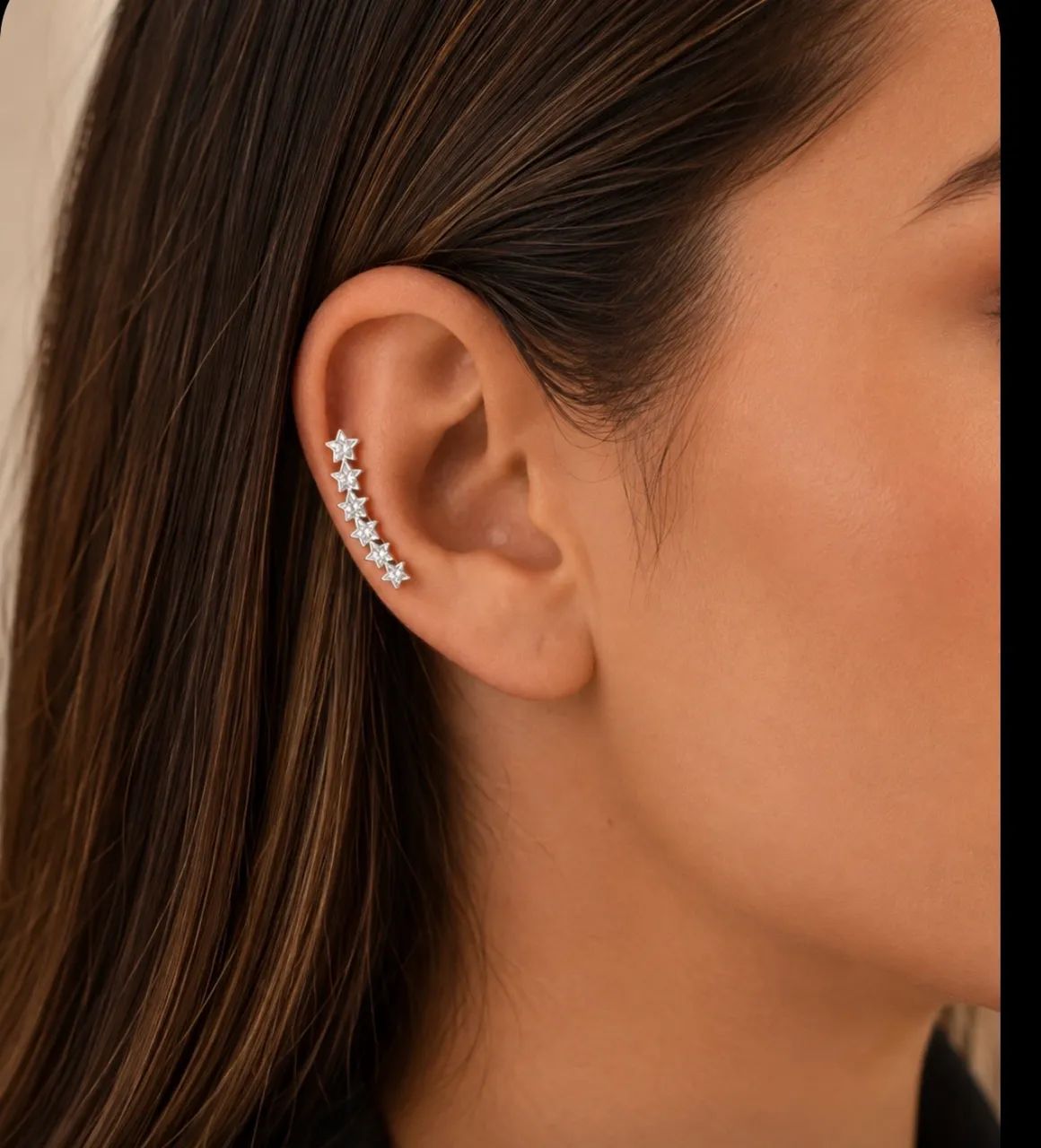 Brincos Ear Cuff Ouro branco diamantes  - Foto 5