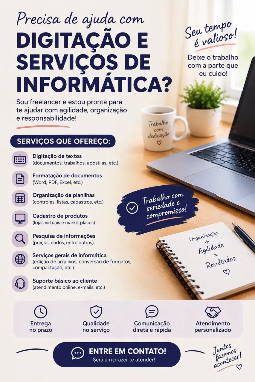 Digitação, Cadastro de Produtos e Serviços de Informática - Freelancer