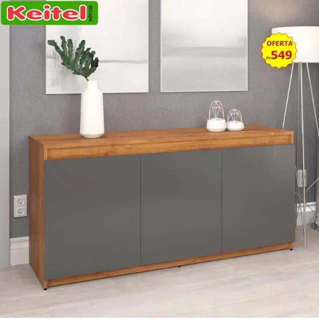 Buffet Onix 3 Portas Cor Mel / Cinza 