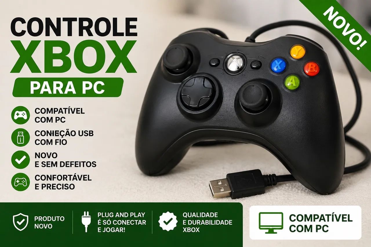 Controle Xbox com fio USB para PC ? Novo e sem defeitos