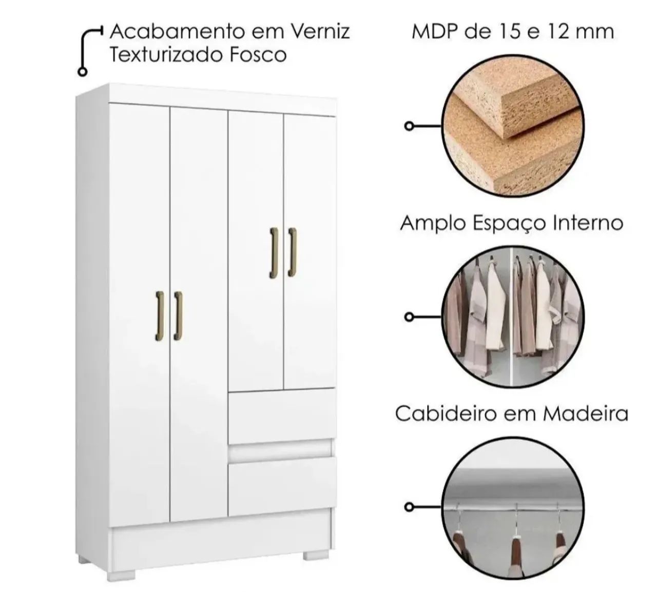 Guarda roupa de 4 portas e 2 gavetas - Foto 3