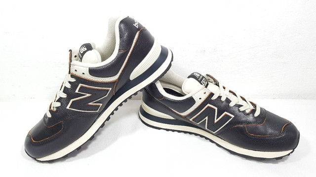 new balance 574 couro marrom