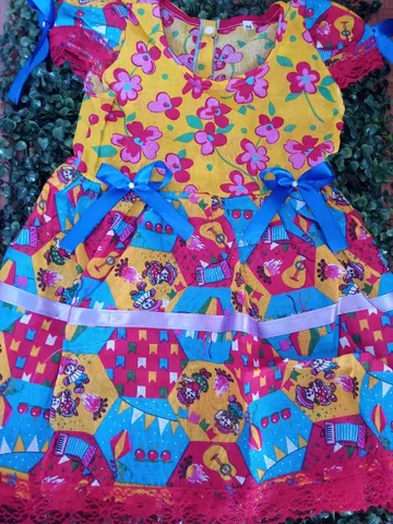 Vestido de Festa Junina Kopela Luxo Azul & Vermelho Xadrez