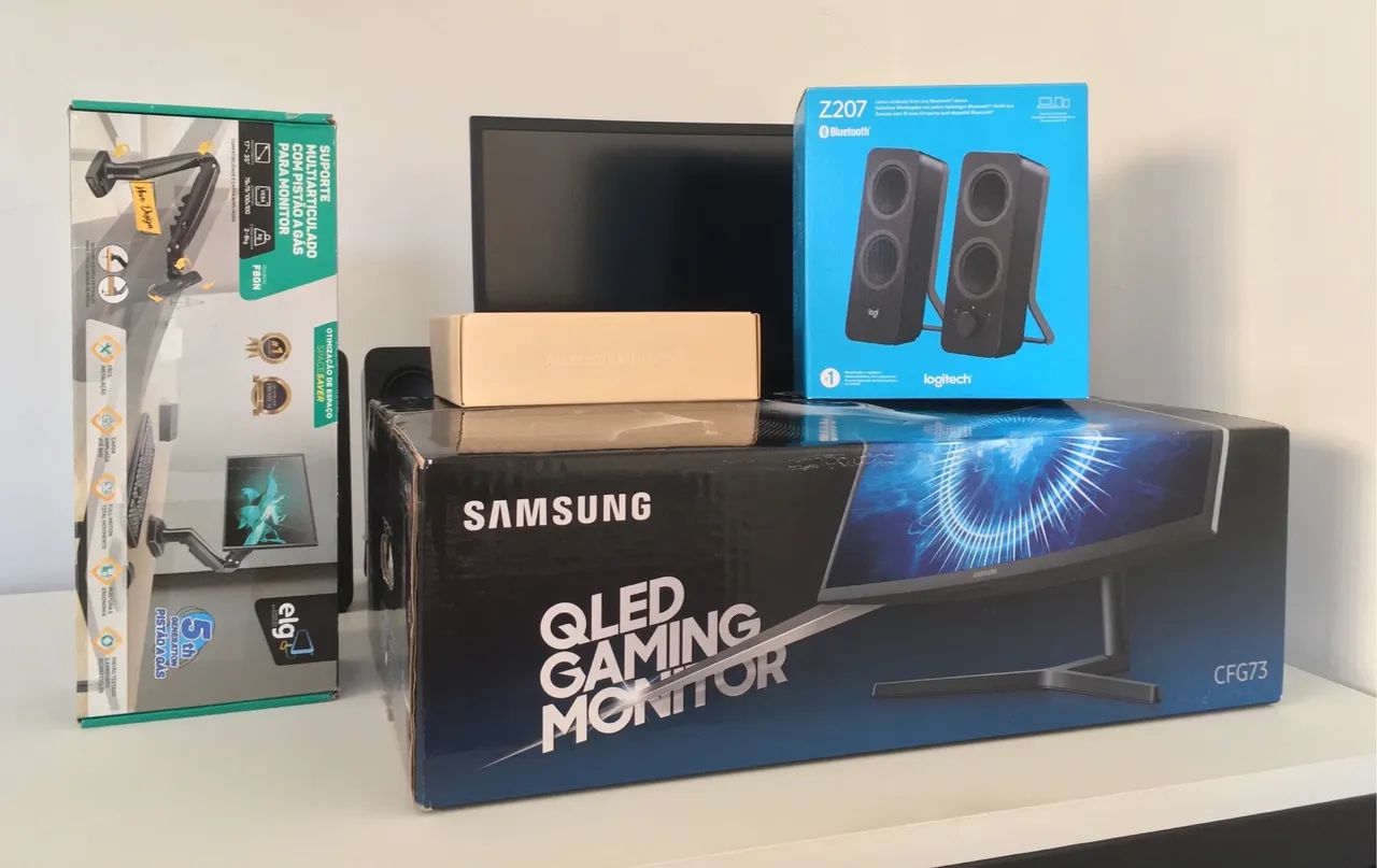 Monitor Samsung QLED, 144hz, 1ms, Curvo 24 / Suporte ELG F80N / Caixa de som Logitech Z207 - Foto 6