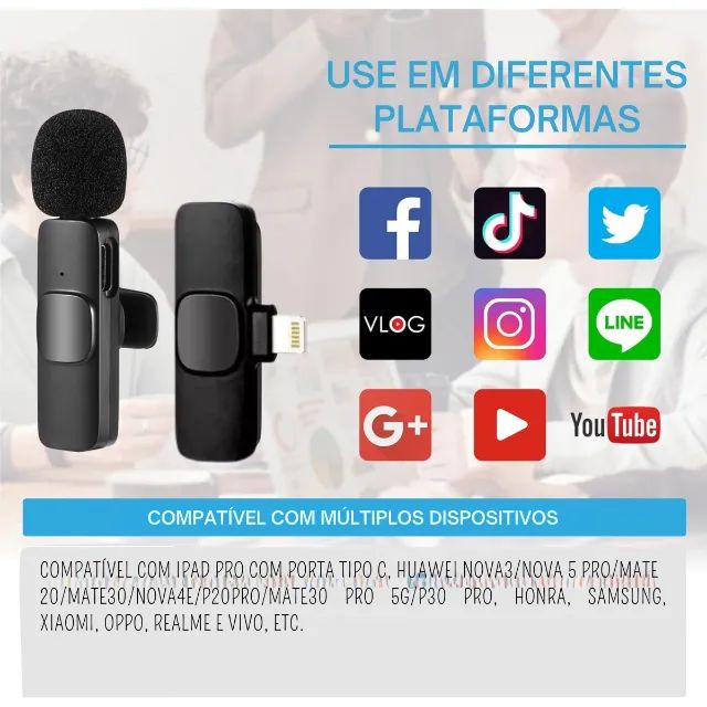 Microfone de Lapela Sem Fio Profissional Para Gravação de Vídeo Conteúdo - Foto 5