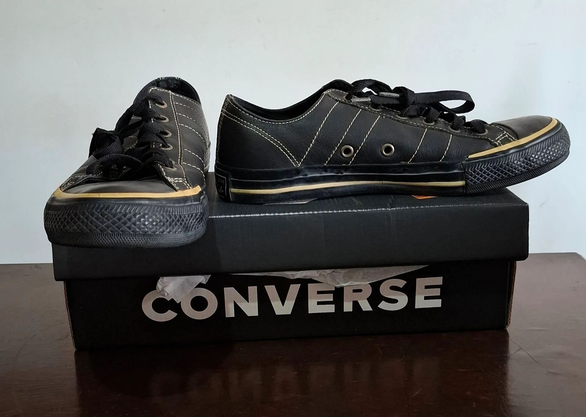 Couro Preto TÃªnis Converse All Star Couro Original Tênis Converse