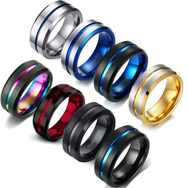Anel Aliança Compromisso Aro Azul Açoinox Casual 8mm Prateado - Foto 4