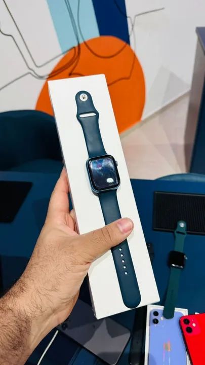 Apple Watch Séries 7 45mm Azul Saúde de Bateria 90% Aparelho como comprado 
