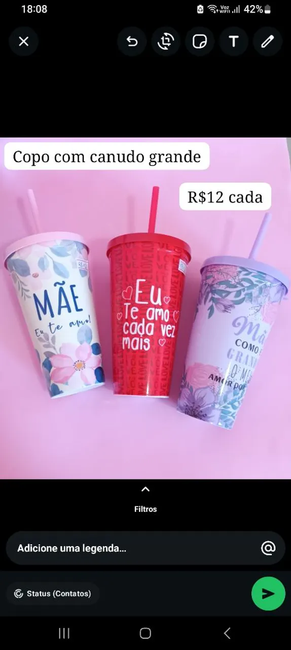 Copos com canudo grande para presente