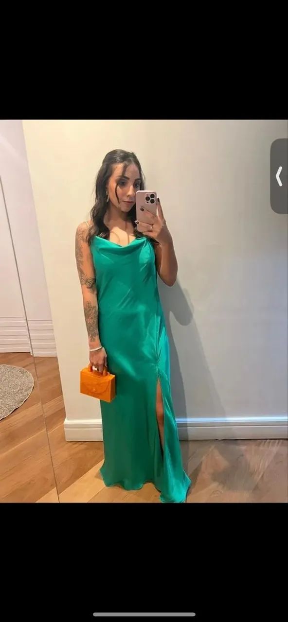 Vestido acetinado verde P