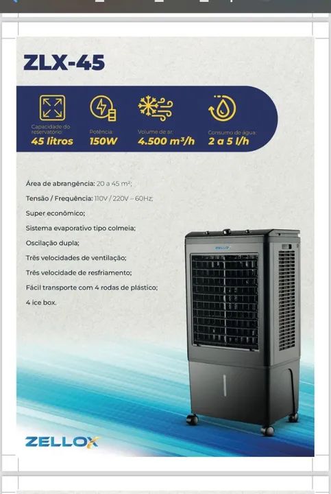 Climatizador de Ar ZLX-45 - 45 Litros - 4.500 m³/h