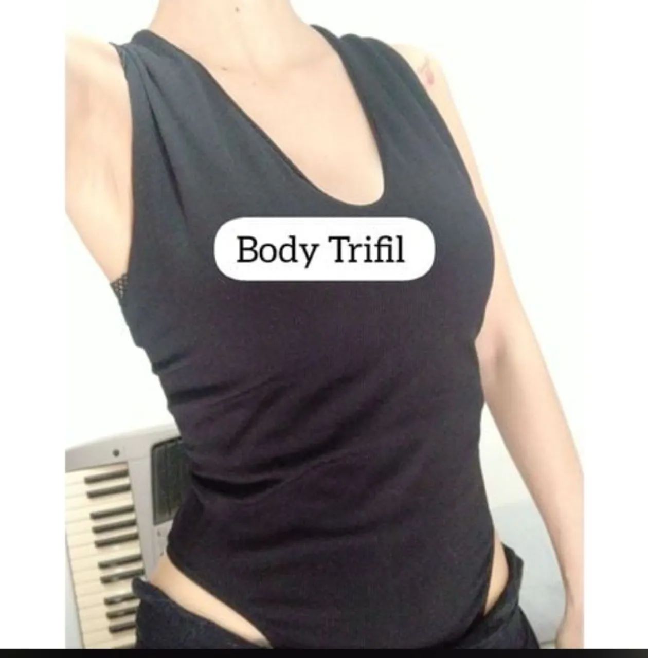 Body Trifil Preto P novo canelado cruzado atrás dança Yoga  