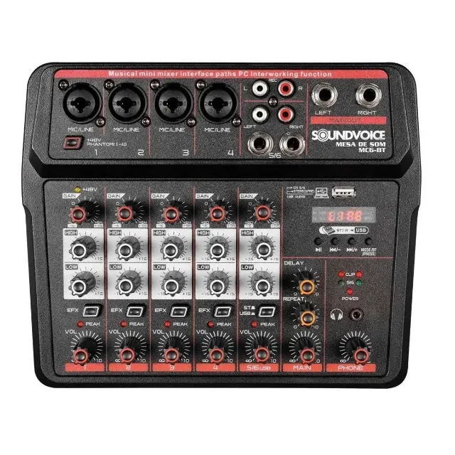 Mesa De Som 6 Canais E Interface Soundvoice Mc6bt Bivolt