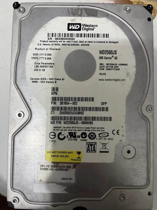 HD Western Digital 250GB SATA